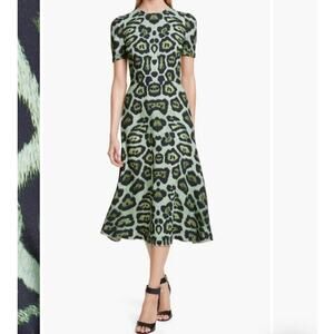 GIVENCHY Jaguar Leopard Print Short Sleeve Stretch-cady Midi Dress Green
